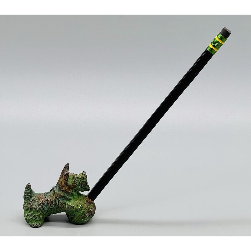 Vintage Fala Scottie‎ Dog Cast Metal Pencil Holder Scottish Terrier With Ball - Picture 2 of 7